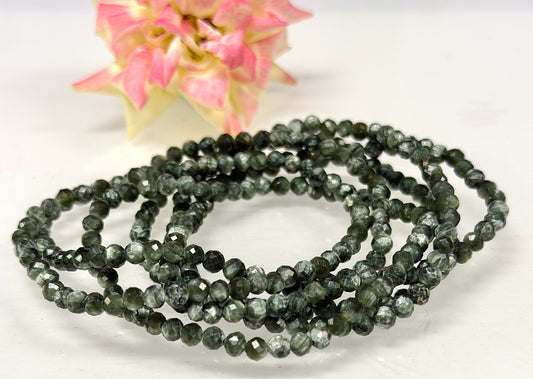 Wholesale 6 Pcs 4mm Seraphinite Faceted Natural Crystal Stretch Bracelet 7.5" (Russia)