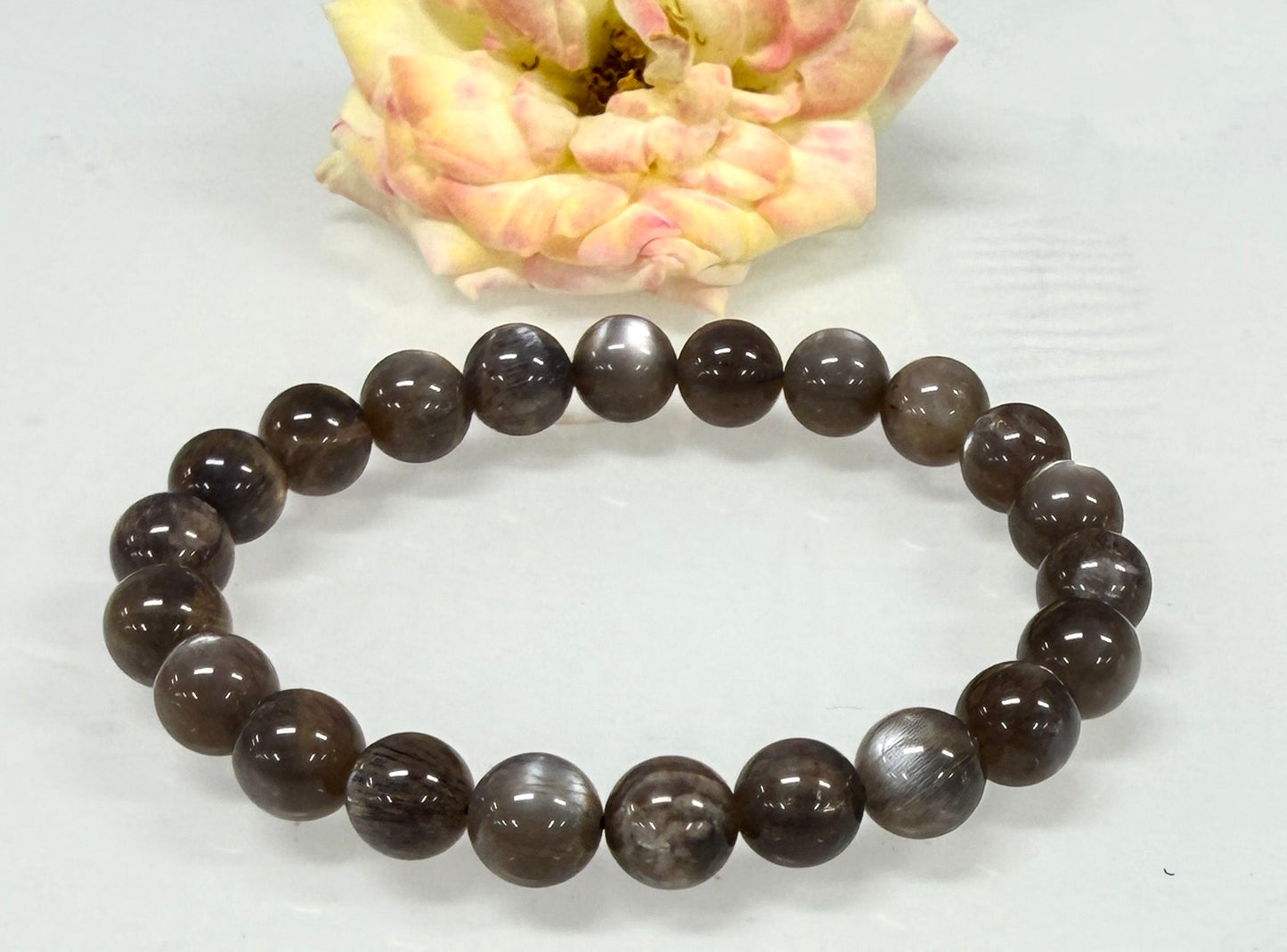 Wholesale 6 Pcs Natural Black Moonstone 8mm 7.5” Crystal Stretch Bracelet