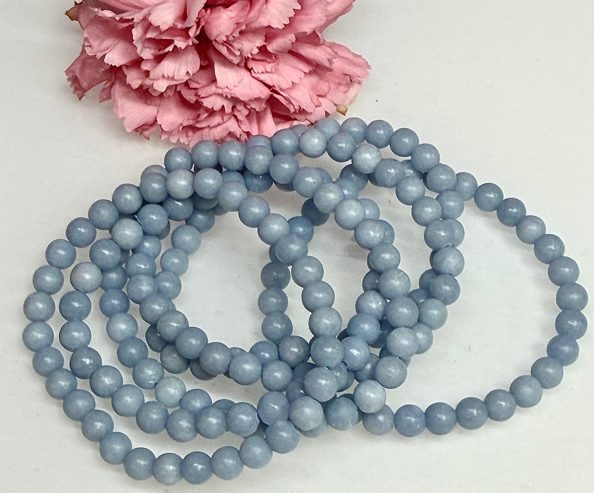 Wholesale 6 Pcs Natural Angelite 6mm 7.5” Crystal Healing Stretch Bracelet