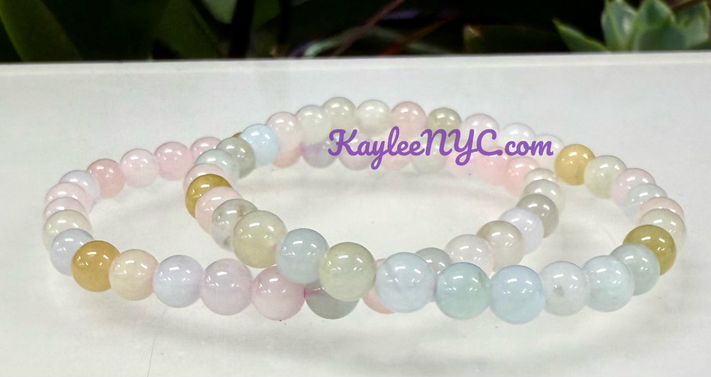 Wholesale 6 Pcs Natural Morganite 6mm 7.5” Crystal Healing Stretch Bracelet