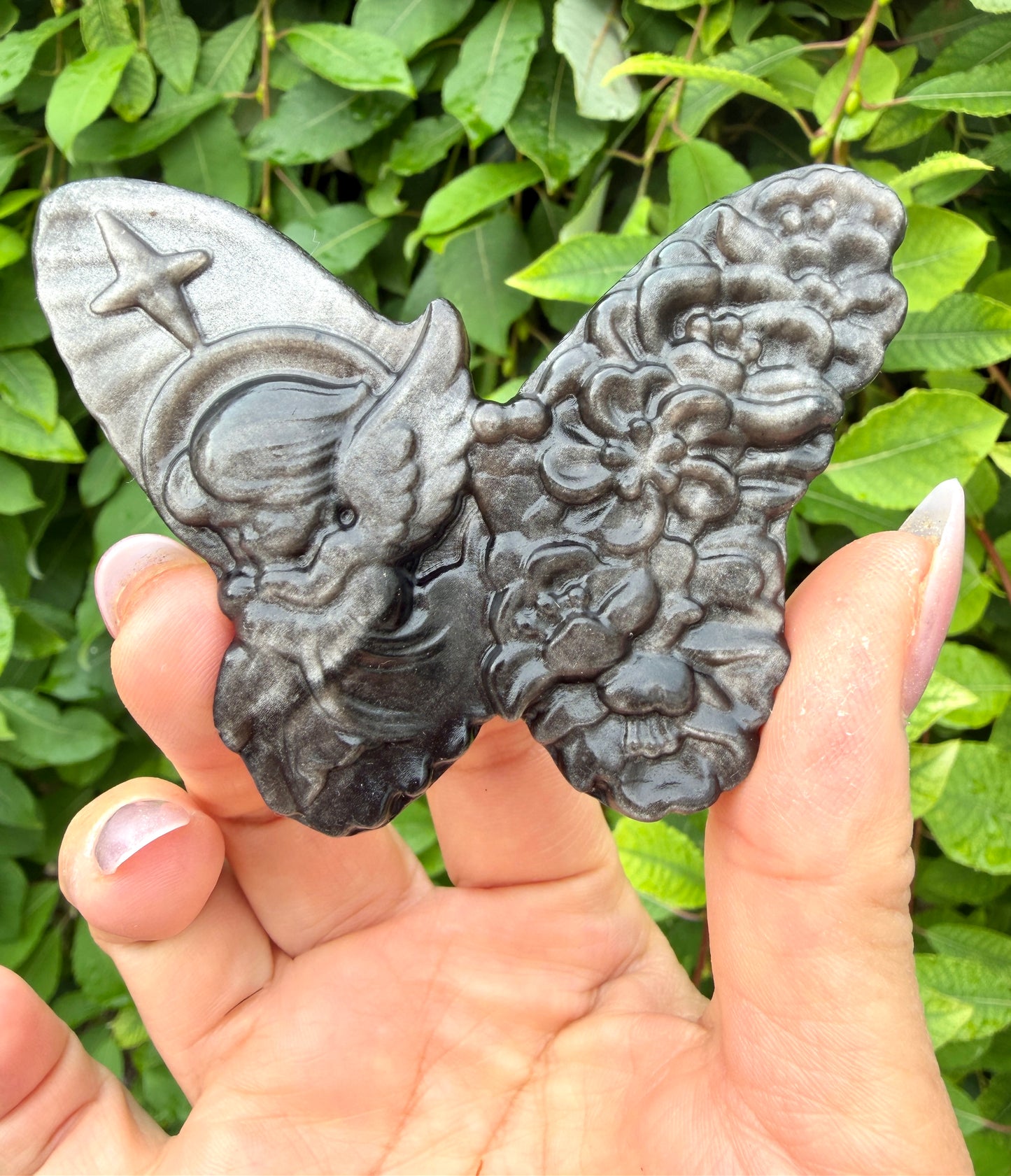 Wholesale Lot 6 Pcs Natural Silver Sheen Obsidian Butterfly Skull and Angel Carvings Crystal