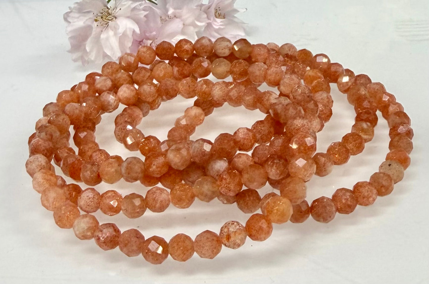 6 PCs 6mm Natural Sunstone Faceted Bracelet 7.5”