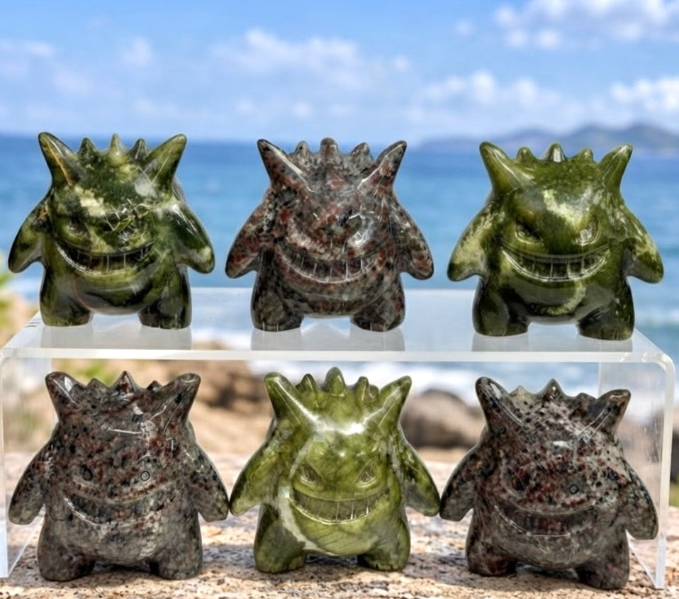 Wholesale Lot 6 PCs Natural Nephrite Jade & Yooperlite Cartoon Monster Ghost Jangar Crystal Healing Energy