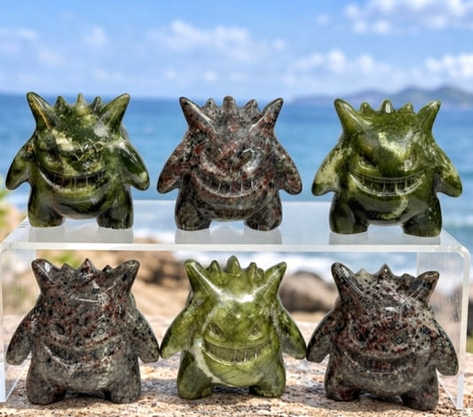 Wholesale Lot 6 PCs Natural Nephrite Jade & Yooperlite Cartoon Monster Ghost Jangar Crystal Healing Energy