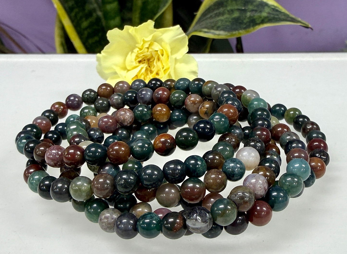 Wholesale 6 Pcs Natural Indian Moss Agate 6mm 7.5” Crystal Healing Stretch Bracelet