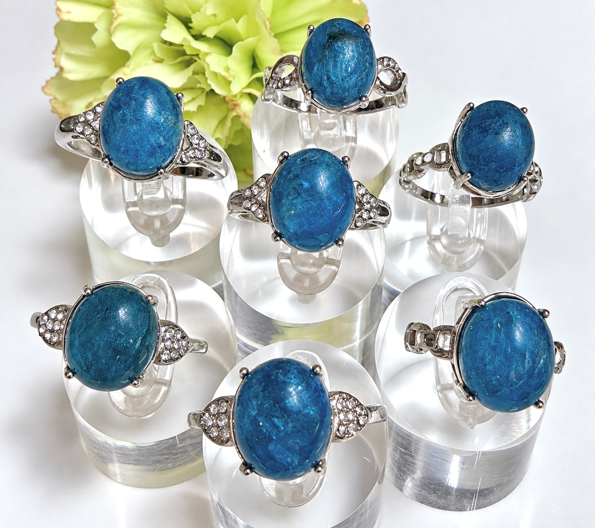 Wholesale Lot 7 pcs Natural Apatite Stainless Steel Ring 10x12mm