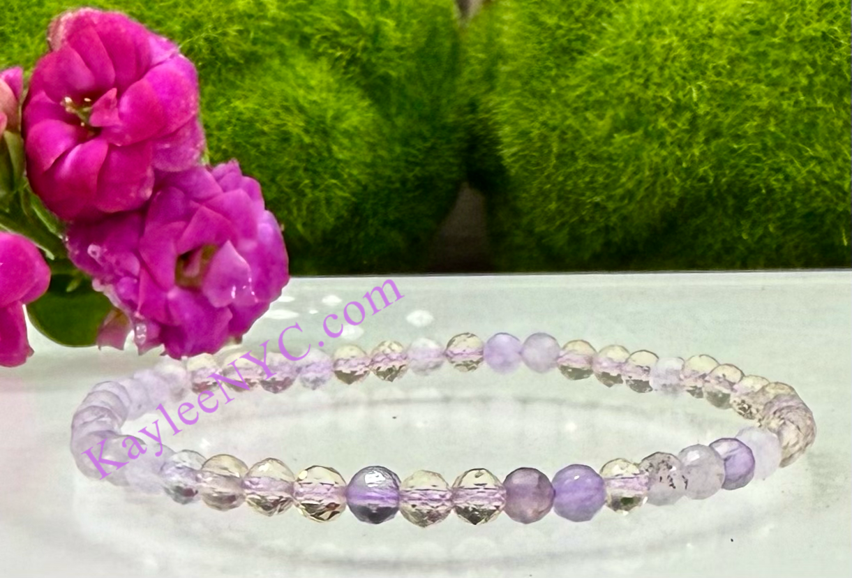 Wholesale Lot 6 Pcs Natural Ametrine 4mm Faceted 7.5” Crystal Healing Stretch Bracelet