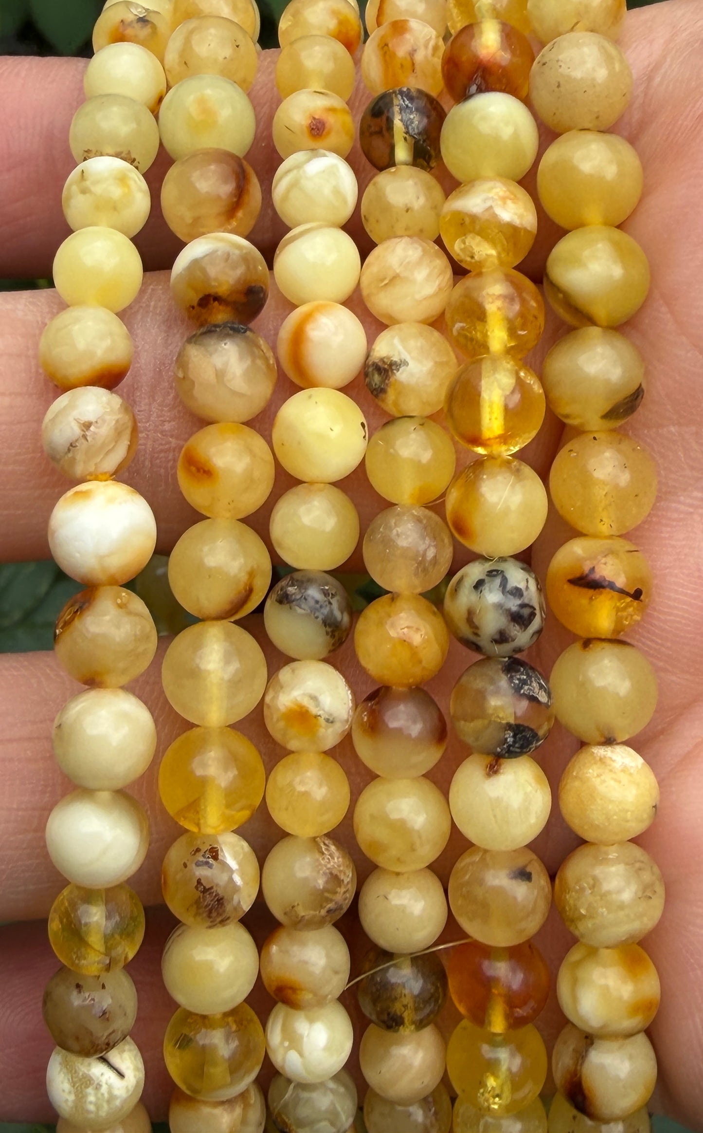 Wholesale 6 PCs 5-6mm Natural Amber Crystal Stretch Bracelet 7.5"