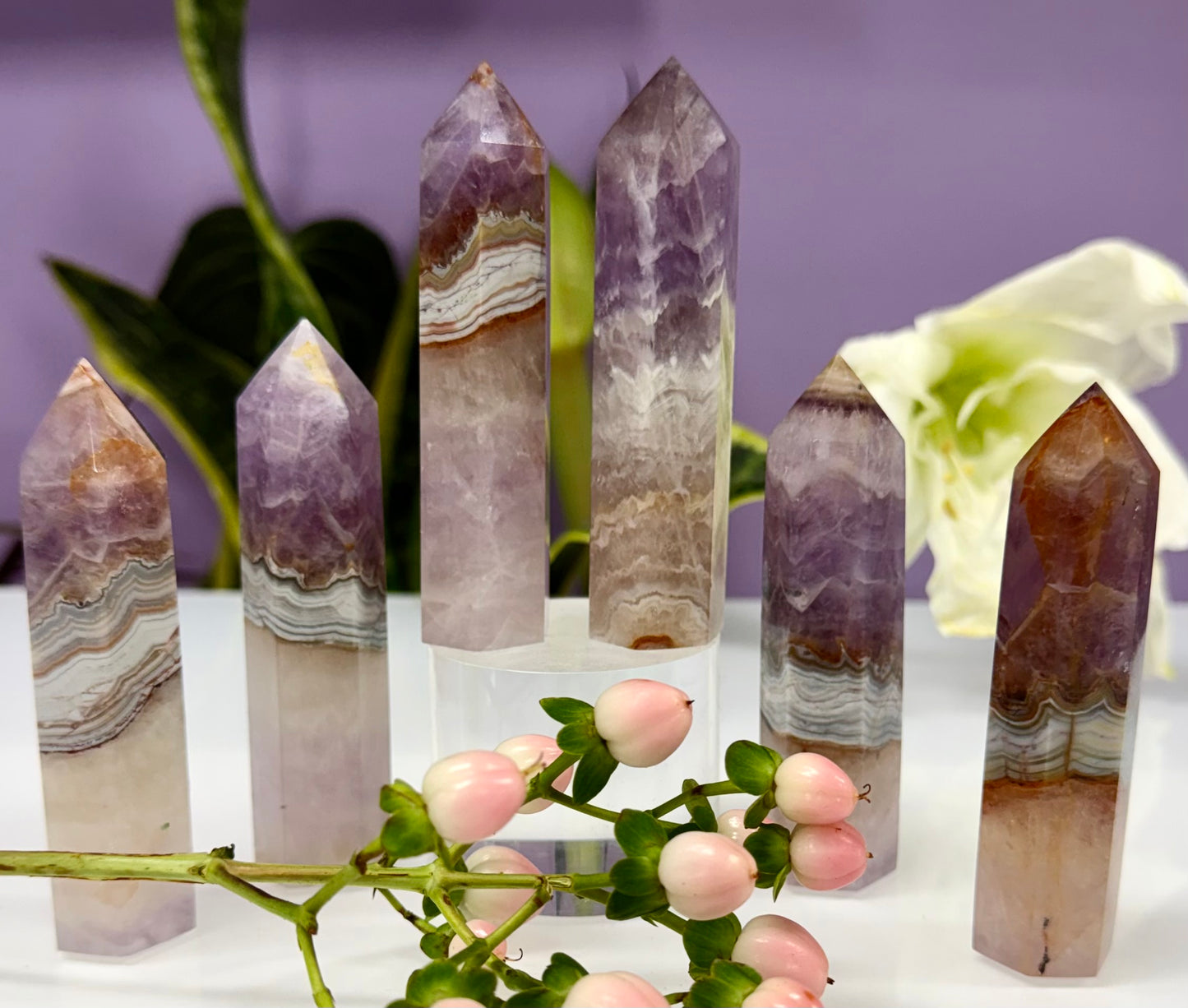 1 lb Natural Amethyst Lace Agate Obelisk Tower