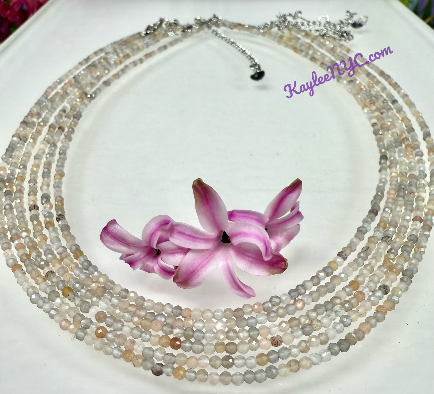 6 PCs 2mm Natural Mix Moonstone Necklaces
