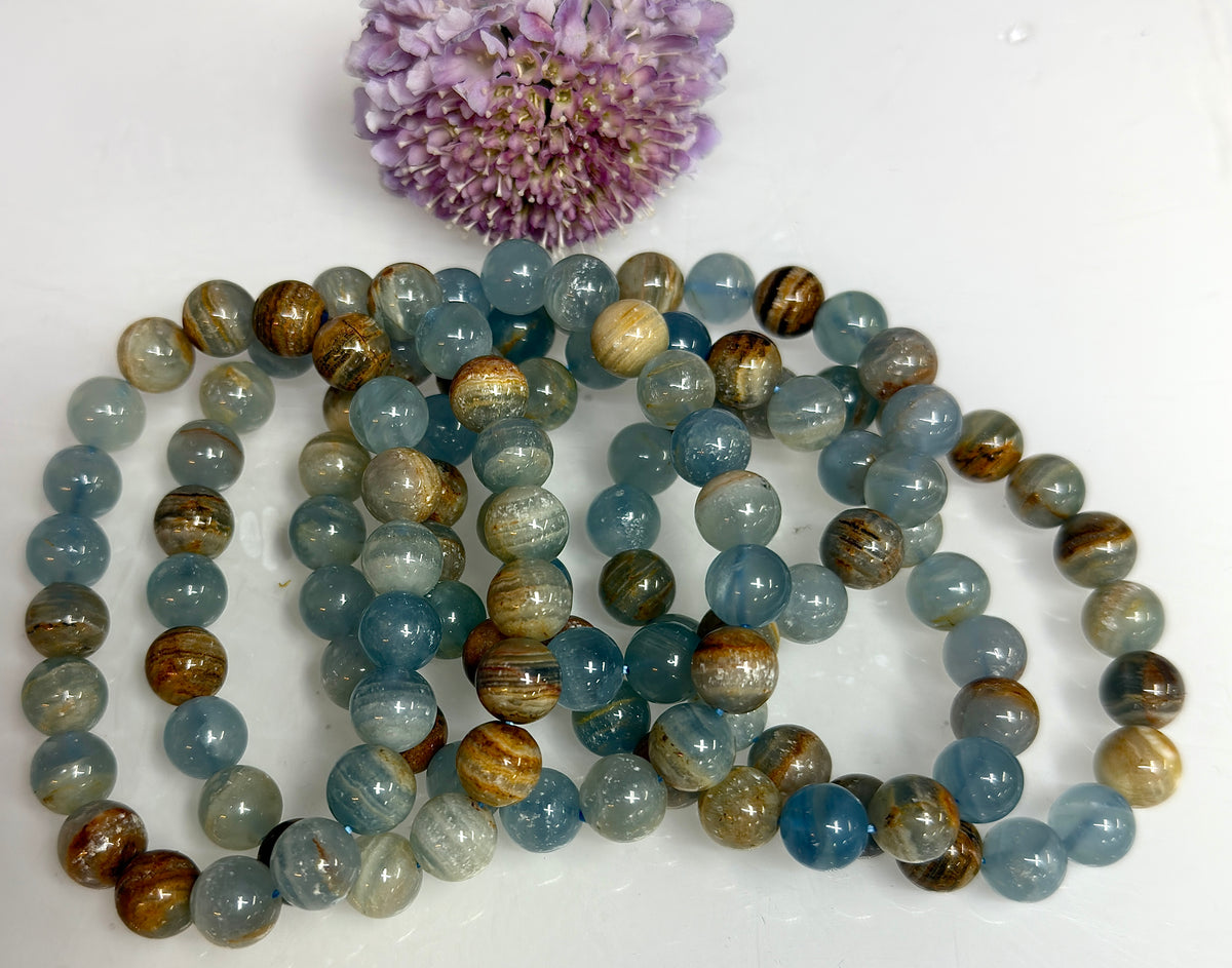 Wholesale Lot 6 Pcs Natural Aquatine Lemurian Calcite 9-10mm 8” Natural Stretch Bracelet