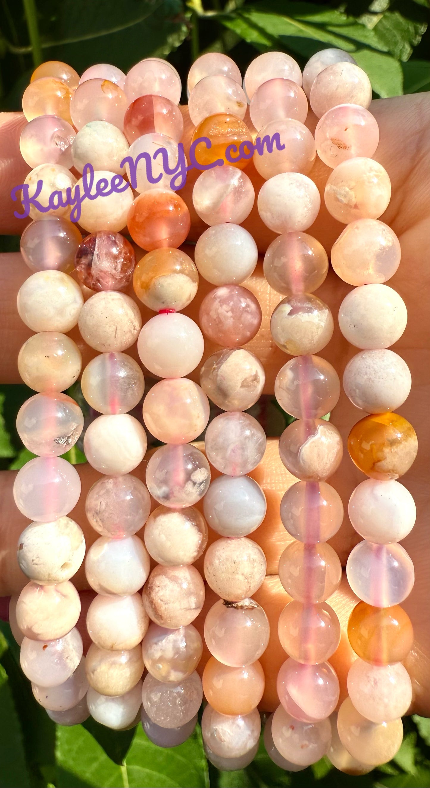 Wholesale 6 Pcs Natural Cherry Blossom Flower Agate 6mm 7.5” Crystal Healing Stretch Bracelet