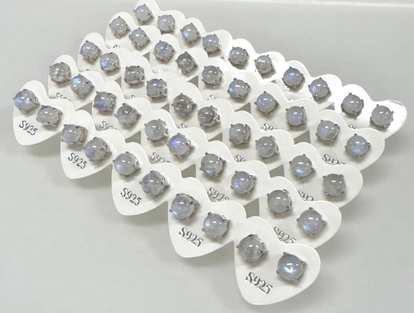 Wholesale Lot 5 Pairs Natural Moonstone Sterling Silver(925) Earring Studs 7mm
