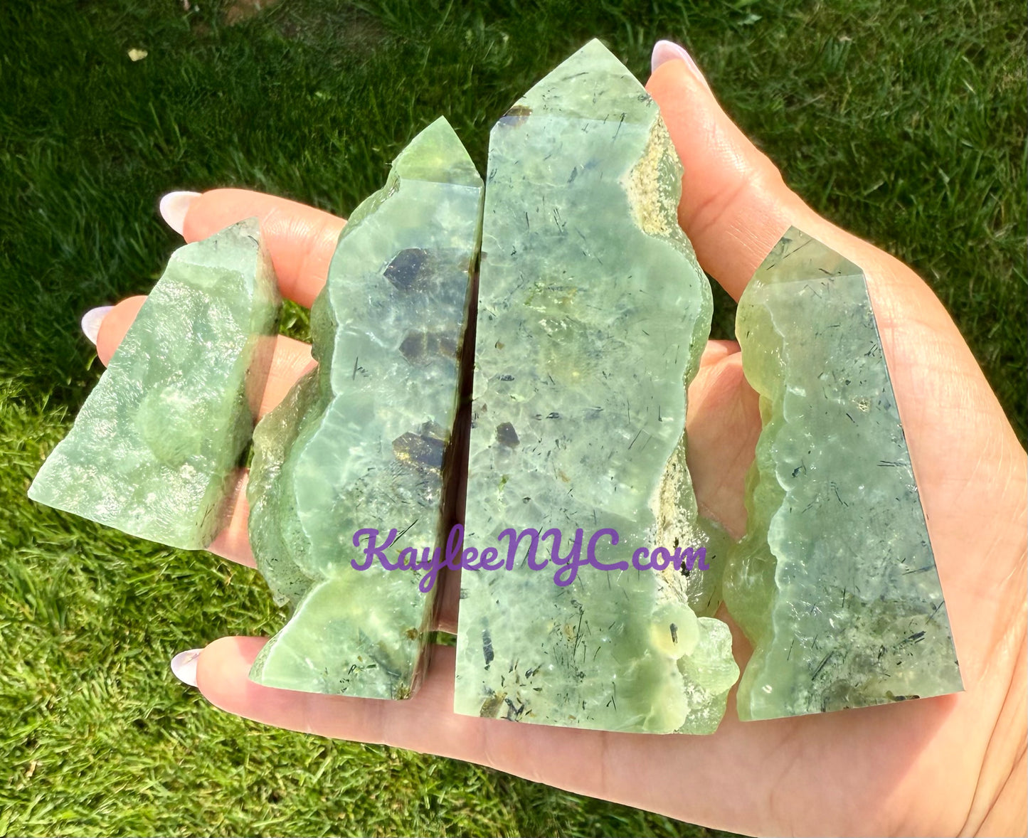 Wholesale Lot 2 lbs Natural Prehnite with Epidote Half Rough Tower Obelisk Crystal
