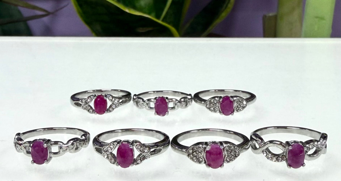 Wholesale Lot 7 pcs Natural Ruby Stainless Steel Ring 4x6mm