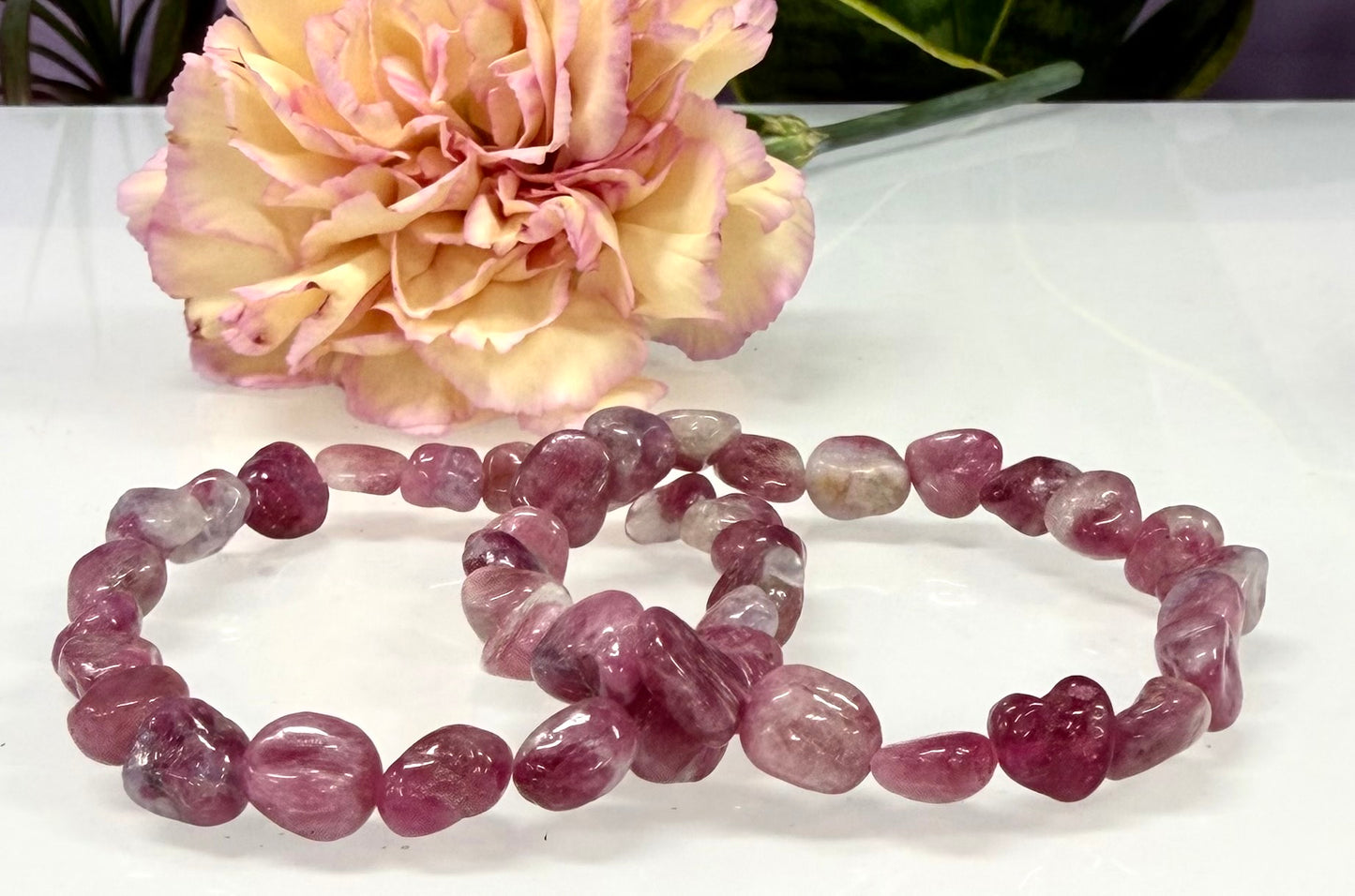 Wholesale 6 Pcs ~8mm Pink Tourmaline Crystal tumble Stretch Bracelet 7.5”