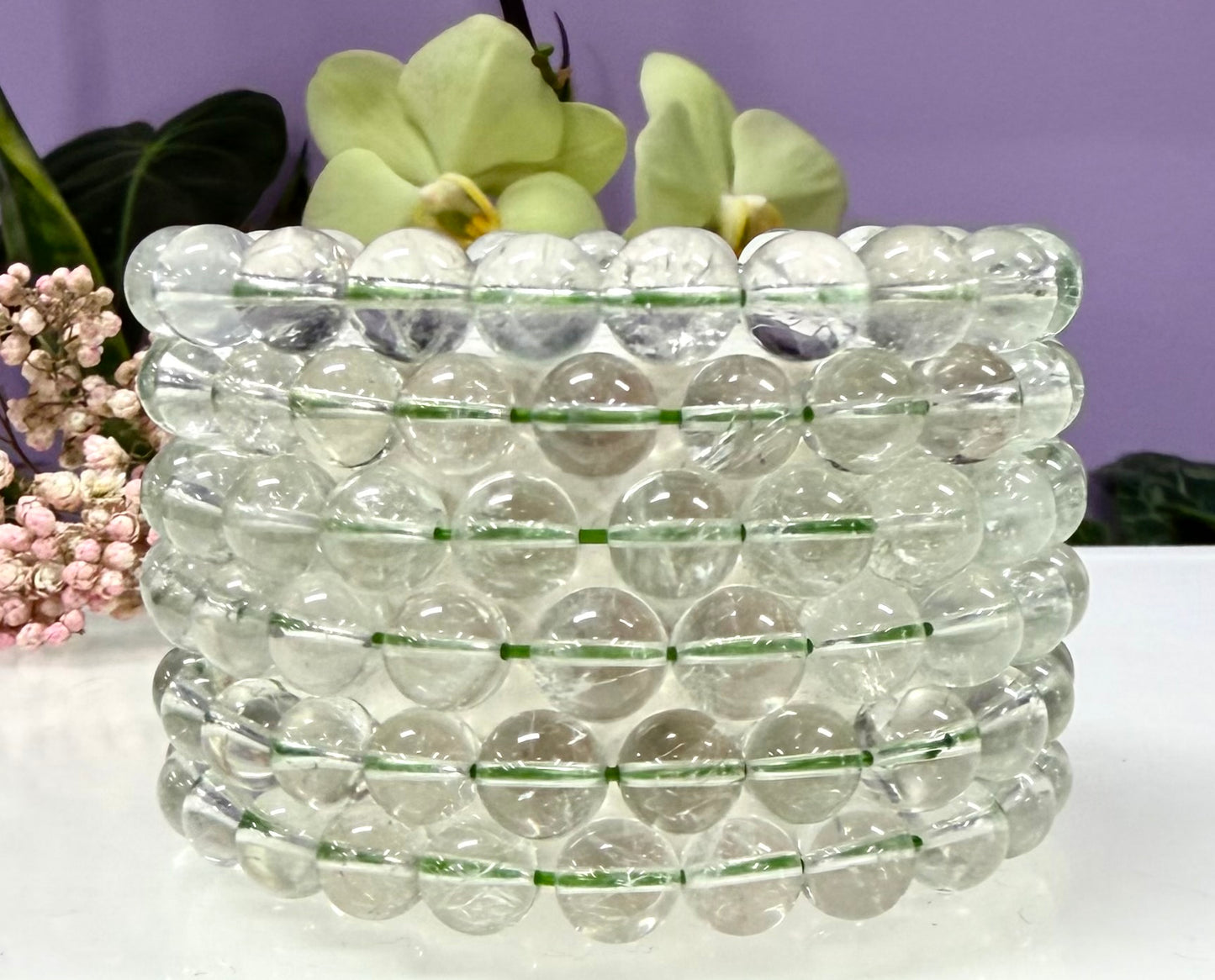 6 PCs Prasiolite 8mm 7.5” Stretch Bracelet crystals healing energy