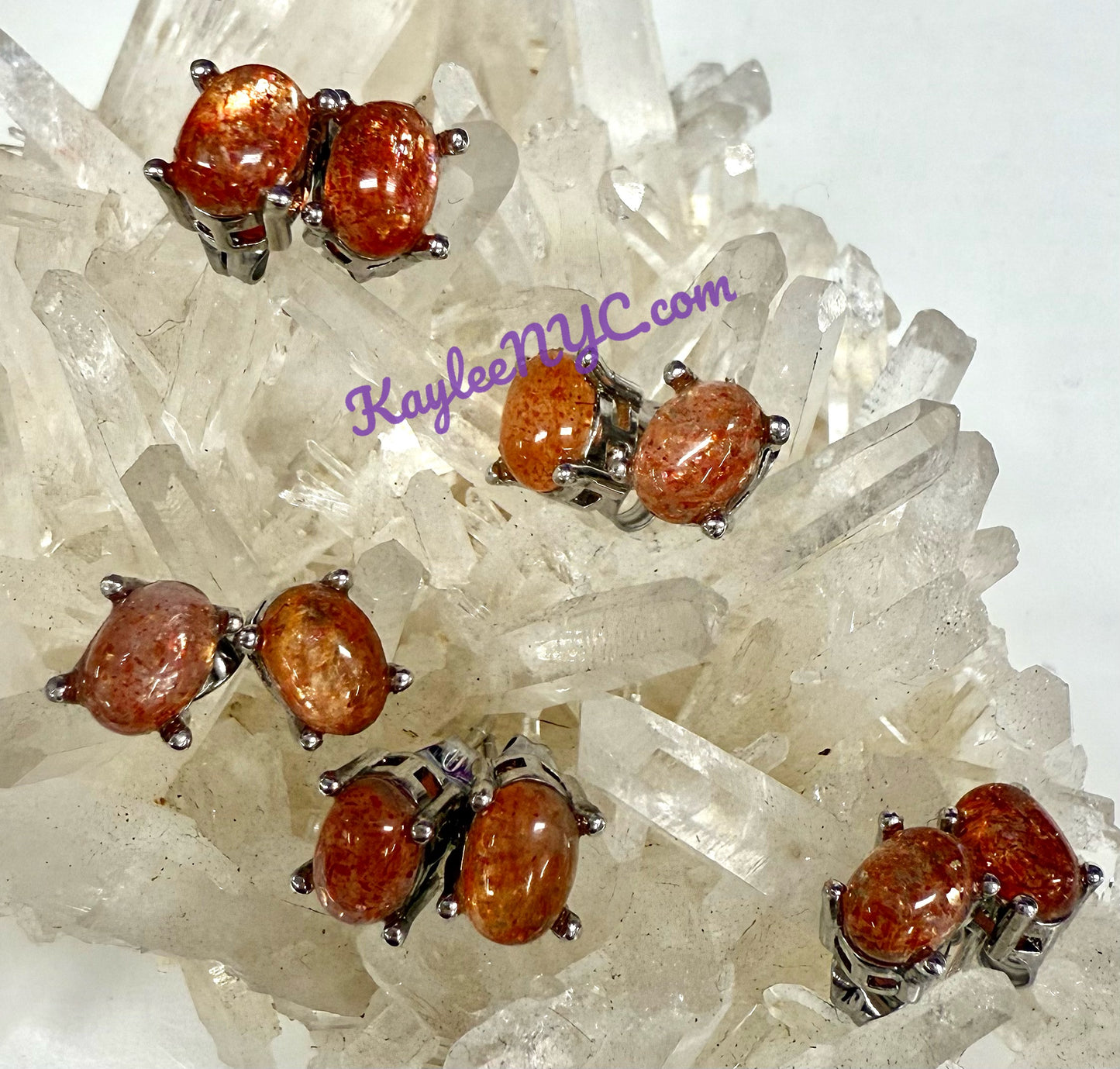 Wholesale Lot 5 Pairs Natural Sunstone Sterling Silver(925) Earring Studs 5x7mm
