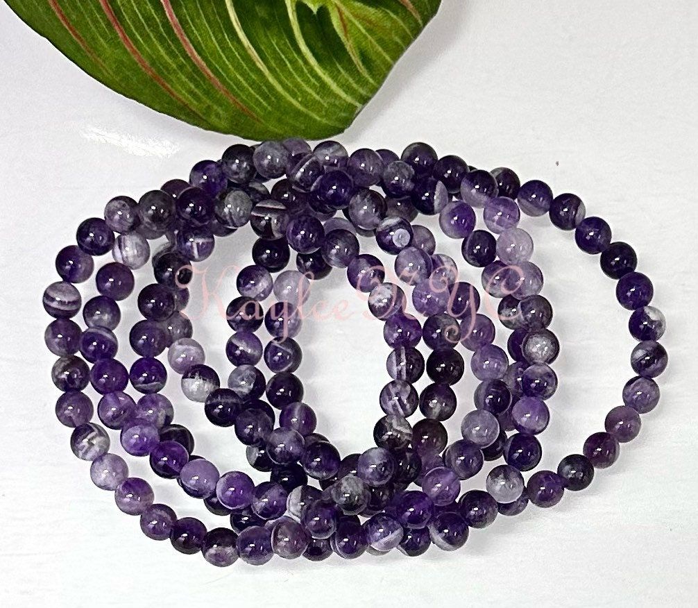 Wholesale 6 Pcs Natural Dream Chevron Amethyst 6mm 7.5” Crystal Healing Stretch Bracelet