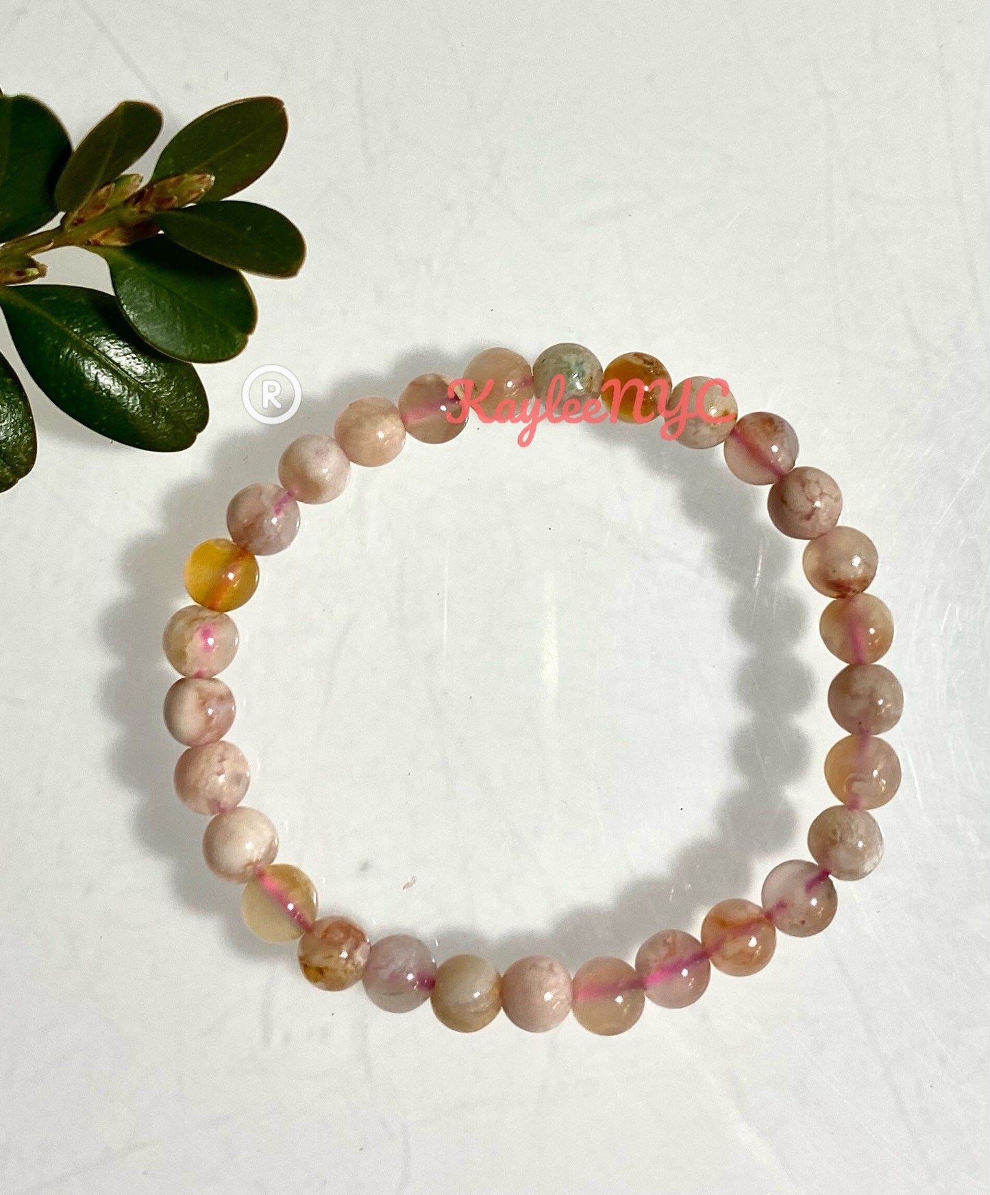 Wholesale 6 Pcs Natural Cherry Blossom Flower Agate 6mm 7.5” Crystal Healing Stretch Bracelet