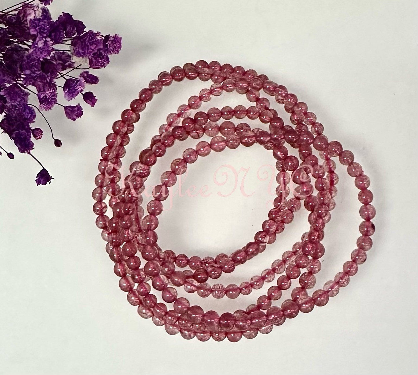 Wholesale Lot 6 Pcs Natural Strawberry Quartz 4mm 7.5” Crystal Healing Stretch Bracelet