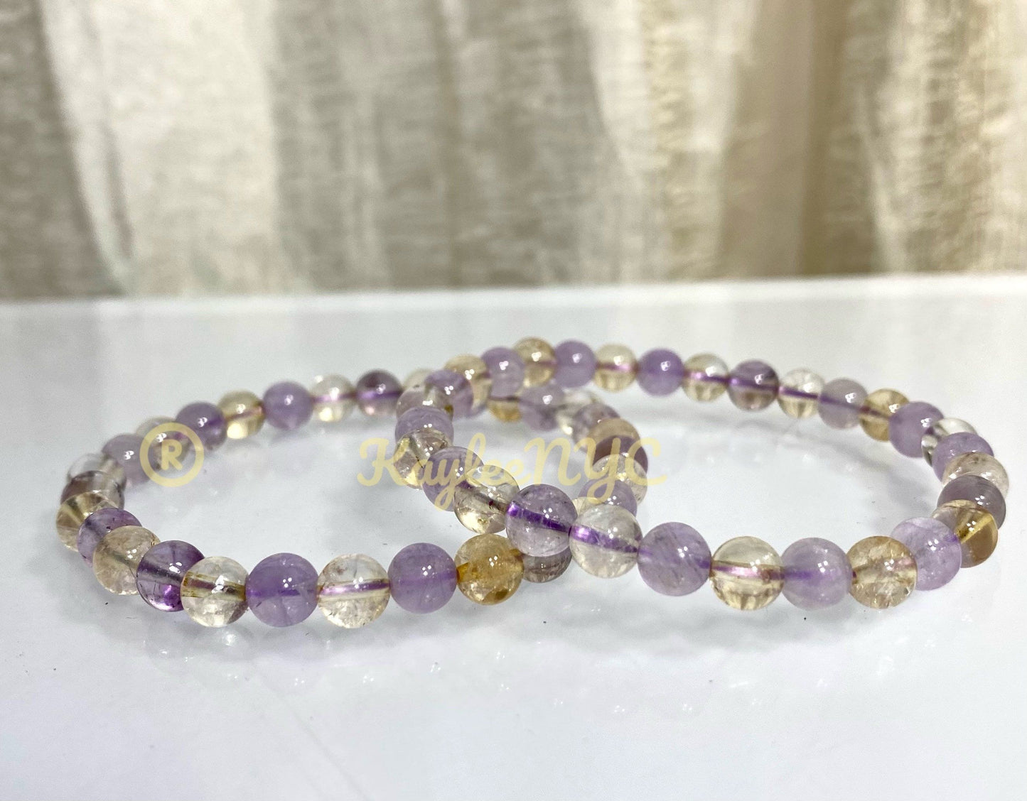 6 Pcs Natural Ametrine 6mm 7.5” Crystal Healing Stretch Bracelet