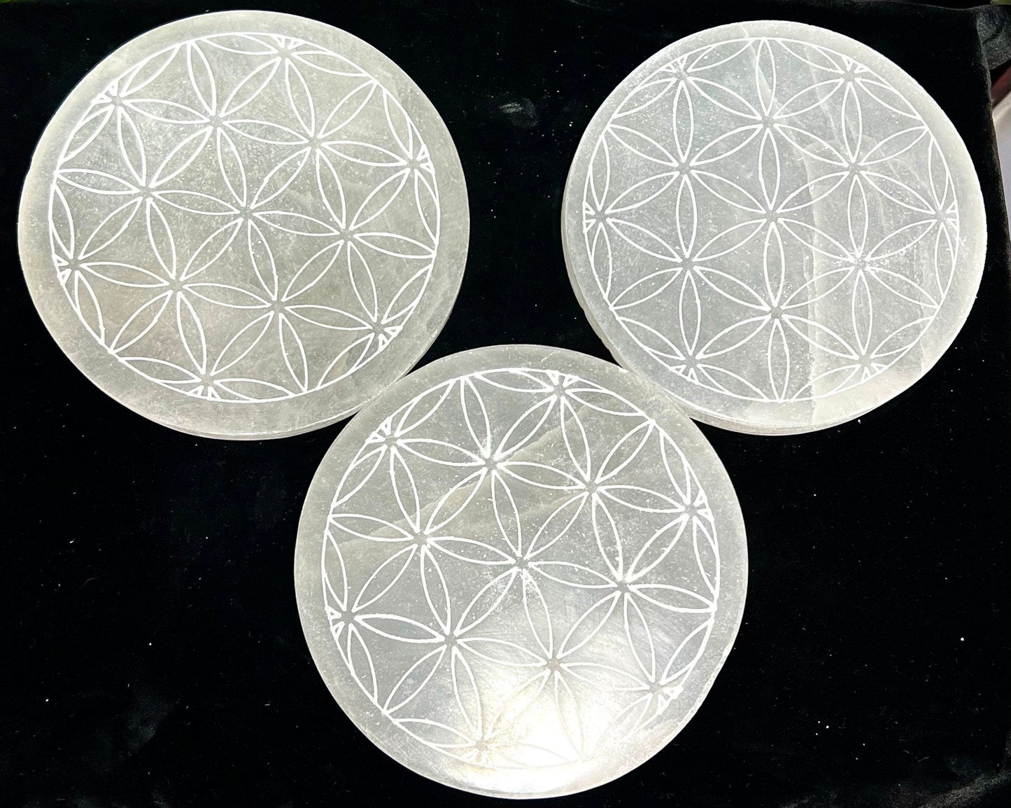 Wholesale Lot 3 pcs 5.8” Natural Selenite aka Satin Spar Round Charging Plate Crystal Healing Energy