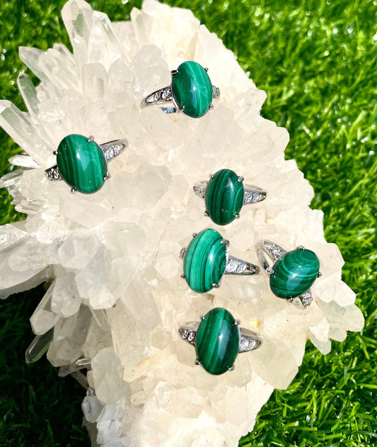 Wholesale Lot 6 pcs Natural Malachite Ring White Bronze