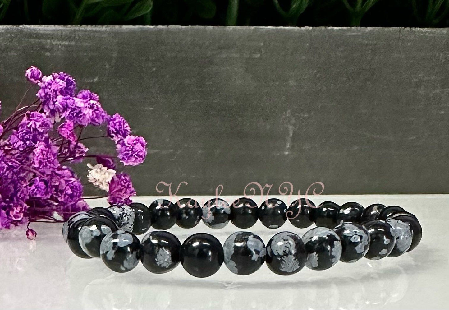 Wholesale 6 Pcs Natural Snowflake Obsidian 6mm 7.5” Crystal Healing Stretch Bracelet