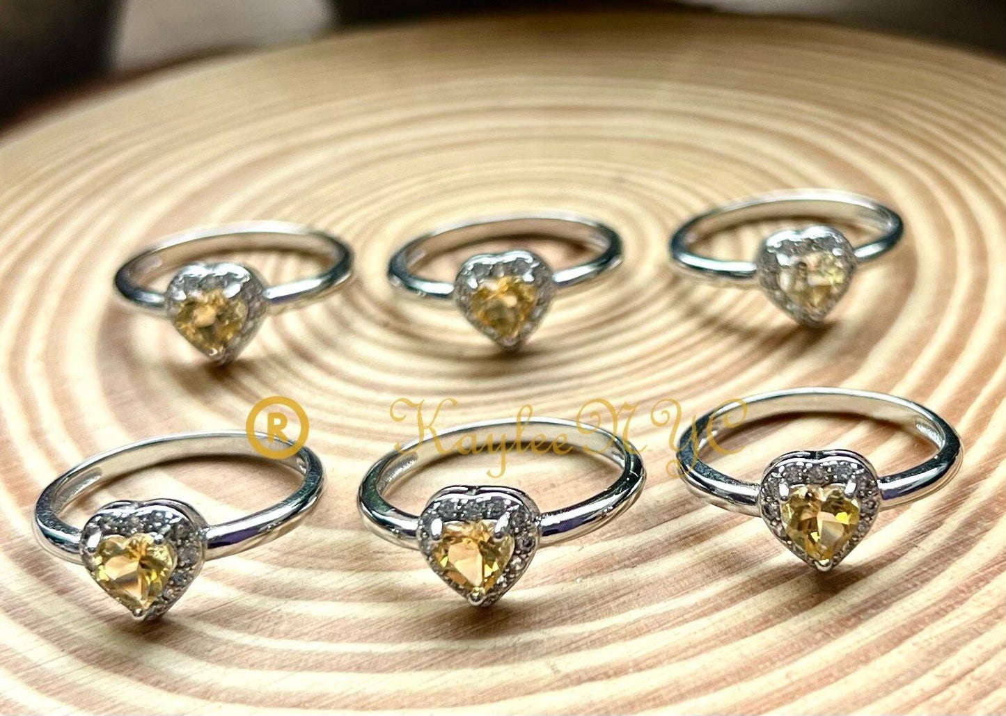 Wholesale Lot 6 pcs Natural Citrine Heart Ring White Bronze