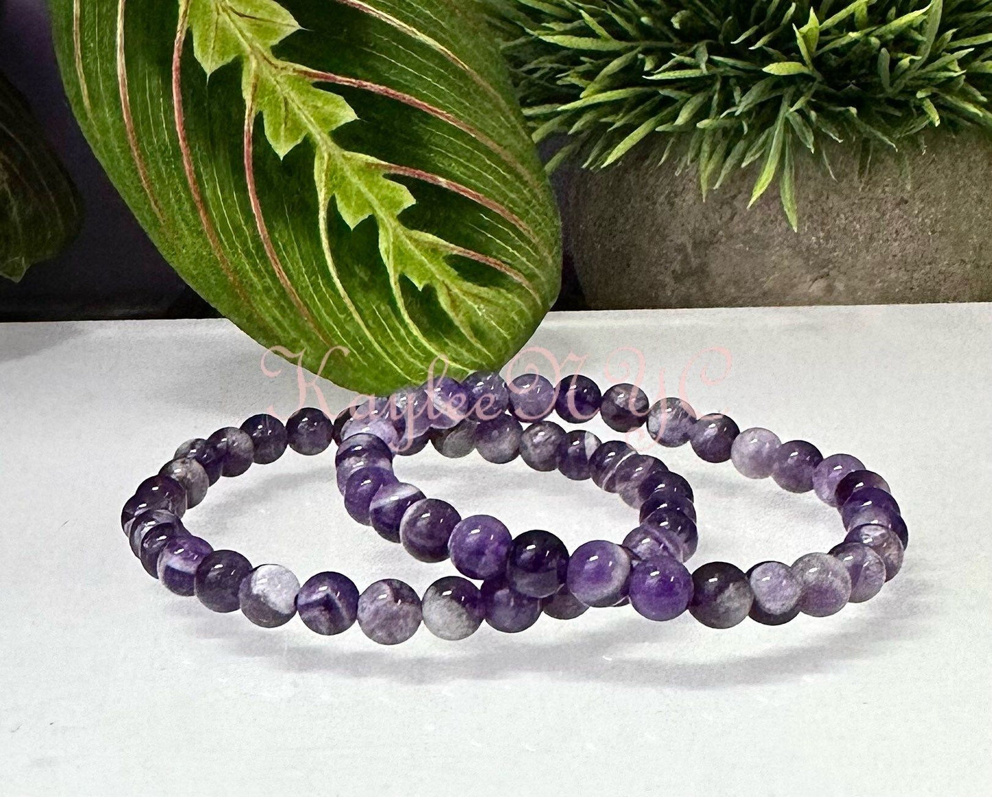 Wholesale 6 Pcs Natural Dream Chevron Amethyst 6mm 7.5” Crystal Healing Stretch Bracelet