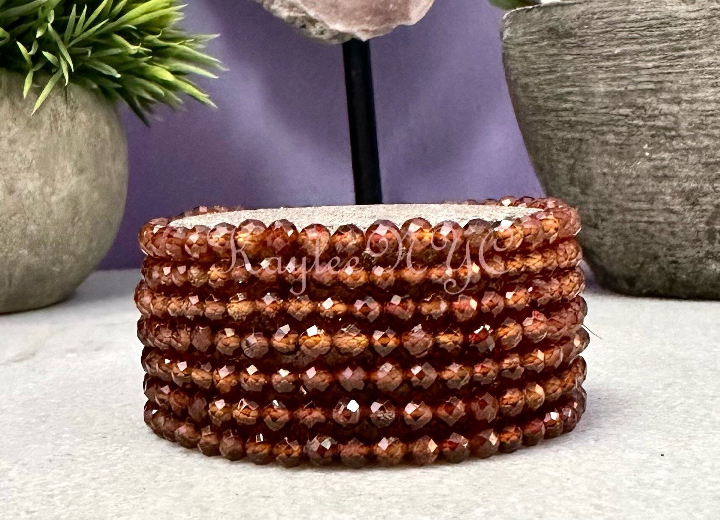 Wholesale Lot 6 Pcs Natural Hessonite Brown Garnet 4mm Faceted 7.5” Crystal Healing Stretch Bracelet