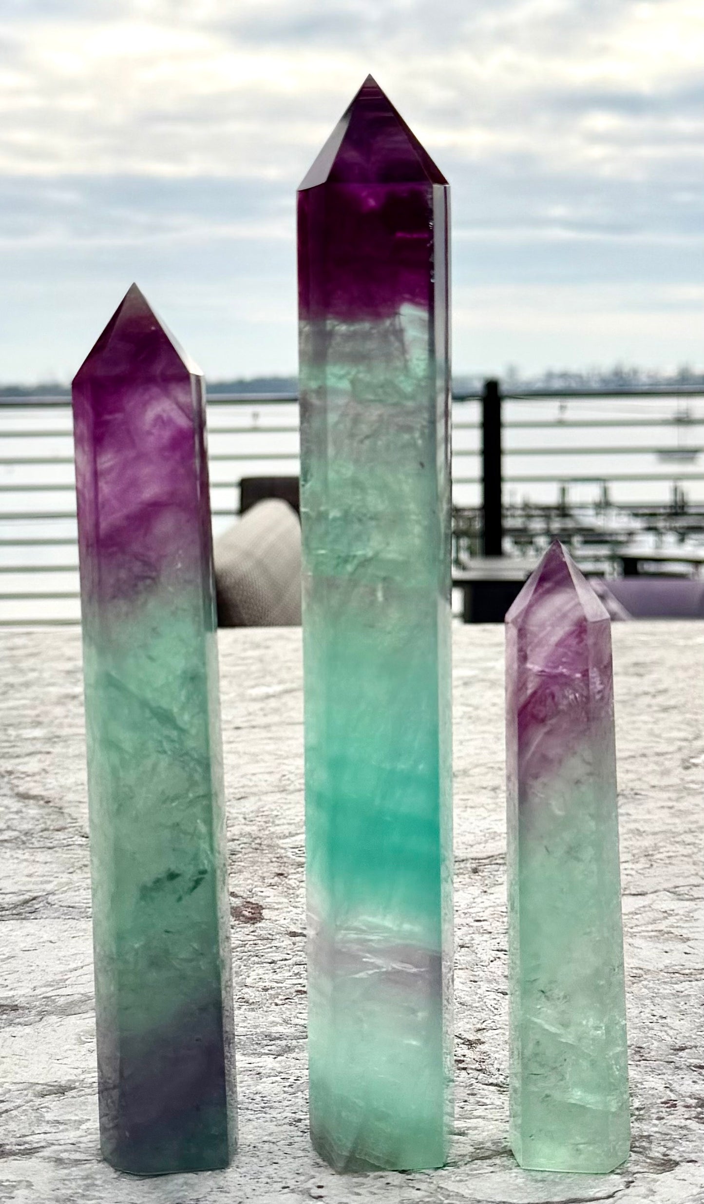 Wholesale Lot 3 pcs large Natural Watermelon Fluorite obelisk Tower Point Crystal Healing Energy 3.8-4lbs