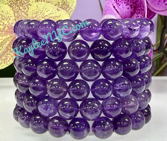 Wholesale 6 Pcs Natural Amethyst 10mm 8” Crystal Healing Stretch Bracelet