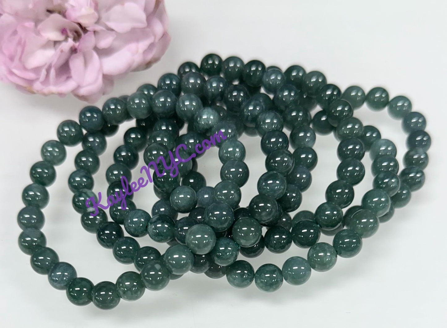 Wholesale 6 Pcs Natural Dark Green Burma Jade Jadeite 8mm 7.5” Crystal Healing Stretch Bracelet