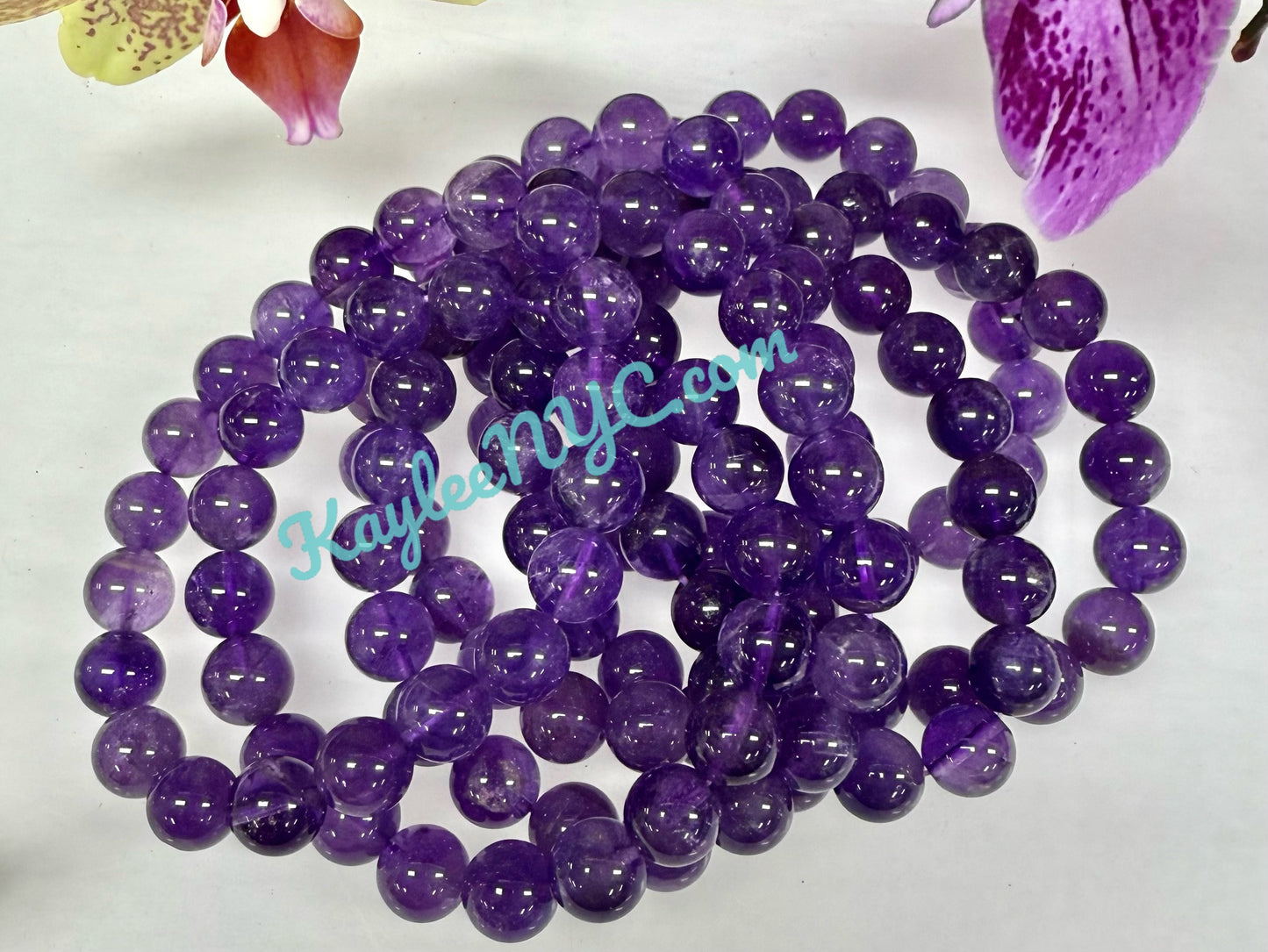 Wholesale 6 Pcs Natural Amethyst 10mm 8” Crystal Healing Stretch Bracelet