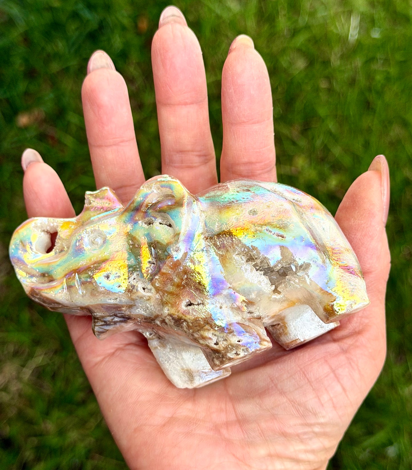 Wholesale Lot 4 Pcs Aura Sphalerite Elephant carvings Crystal healing energy