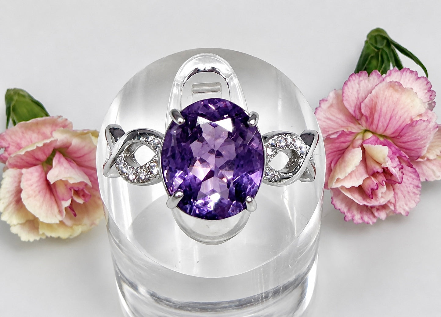 Wholesale Lot 7 pcs Faceted Natural Amethyst Stainless Steel Ring 9x11mm