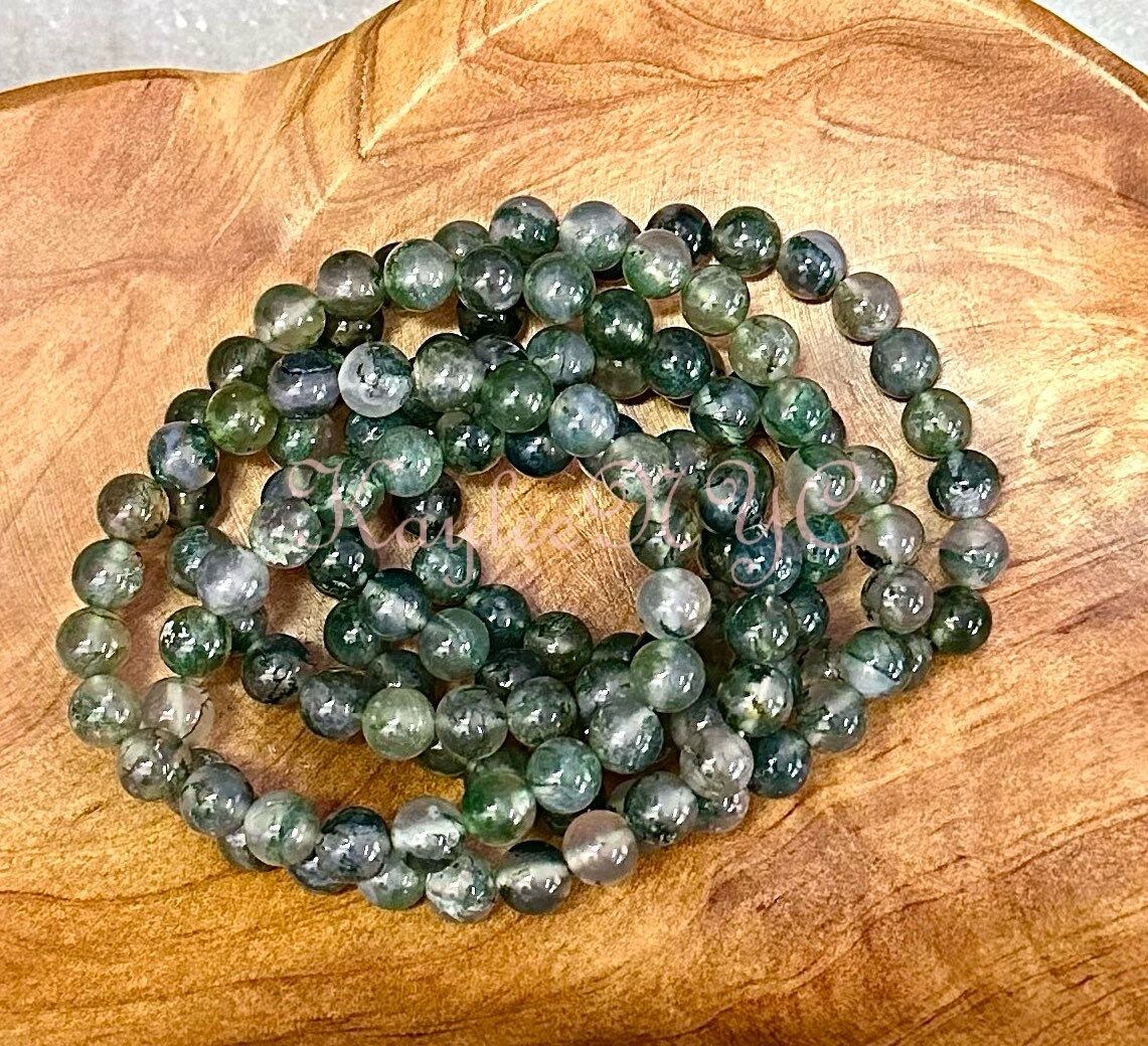 Wholesale Lot 6 Pcs Moss Agate 8mm 7.5” Crystal Healing Stretch Bracelet