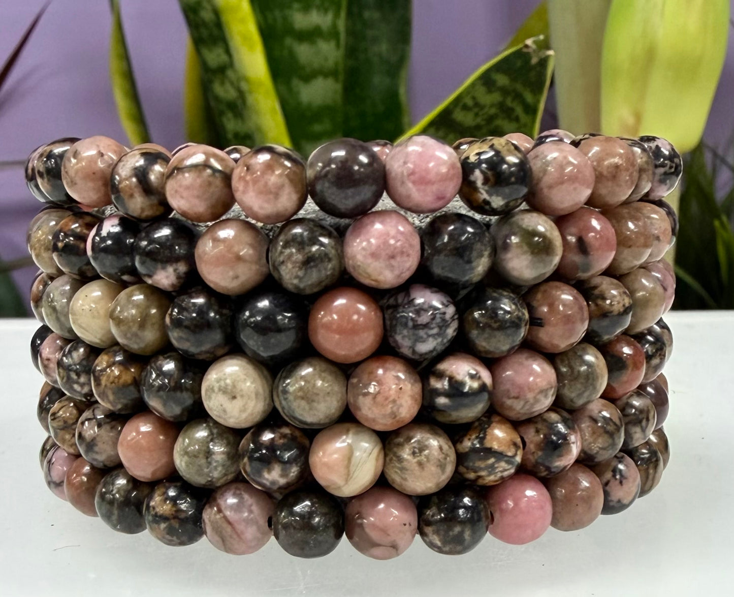 Wholesale Lot 6 Pcs Rhodonite 6mm 7.5” Crystal Healing Stretch Bracelet