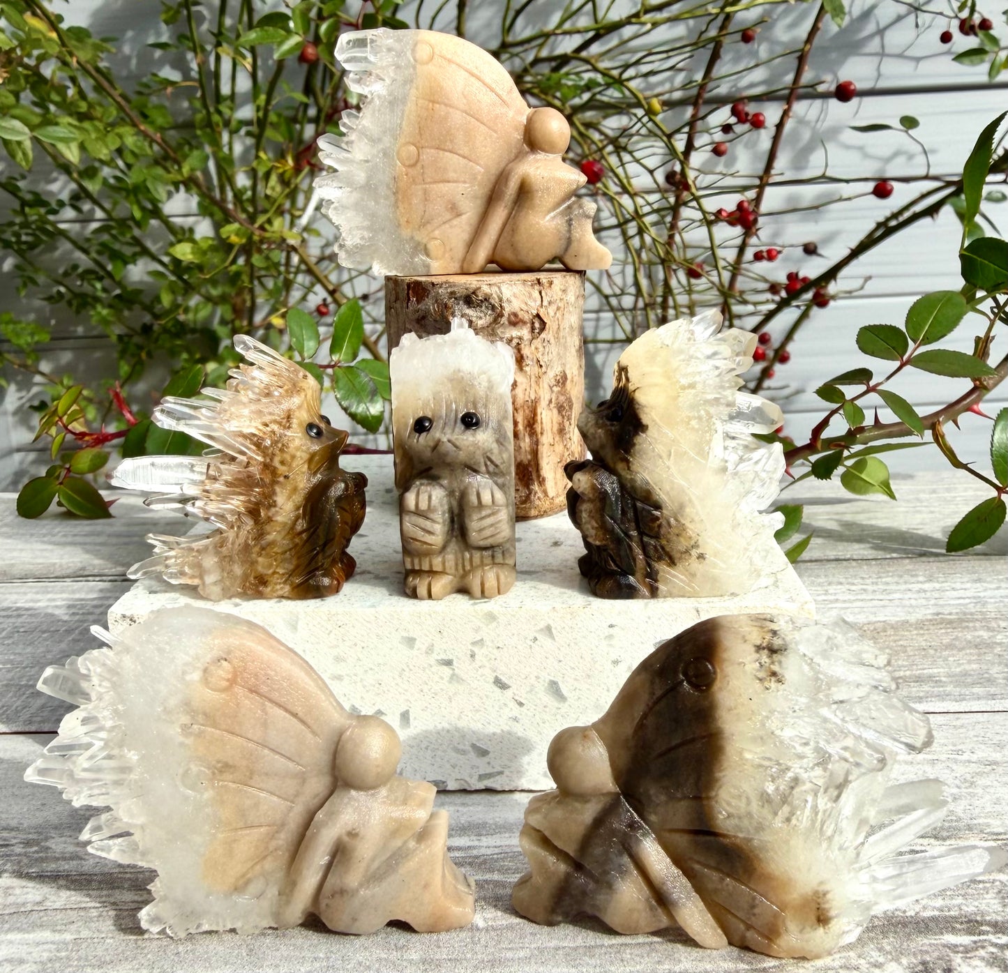 6 pcs Natural Quartz Hedgehog and Fairy Crystals Healing Energy