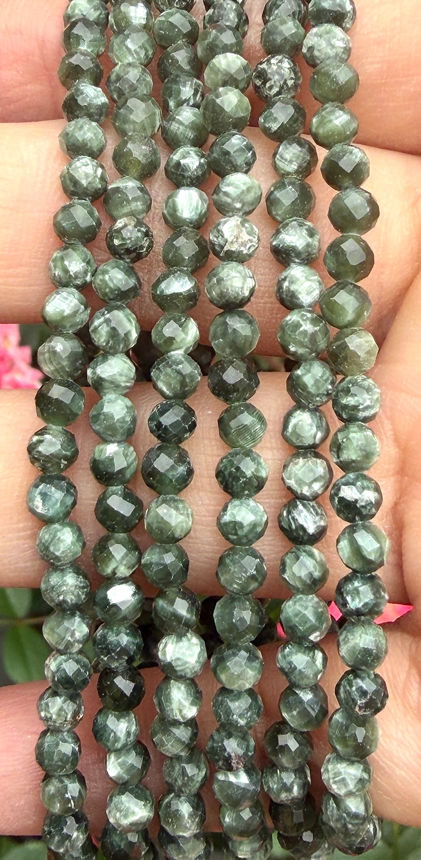 Wholesale 6 Pcs 4mm Seraphinite Faceted Natural Crystal Stretch Bracelet 7.5" (Russia)
