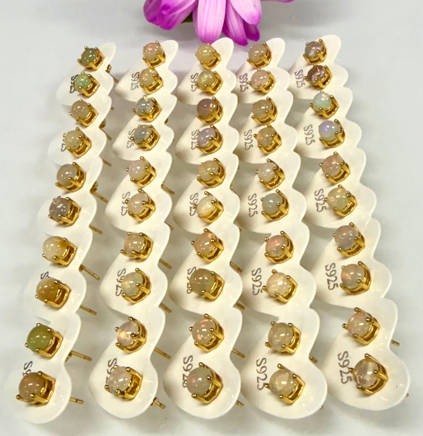 Wholesale 5 Pairs Natural Opal Sterling Silver(925) Posts 6mm