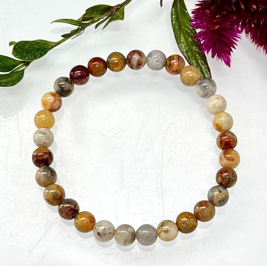 Wholesale 6 Pcs Natural Crazy Lace Agate 6mm 7.5” Crystal Healing Stretch Bracelet