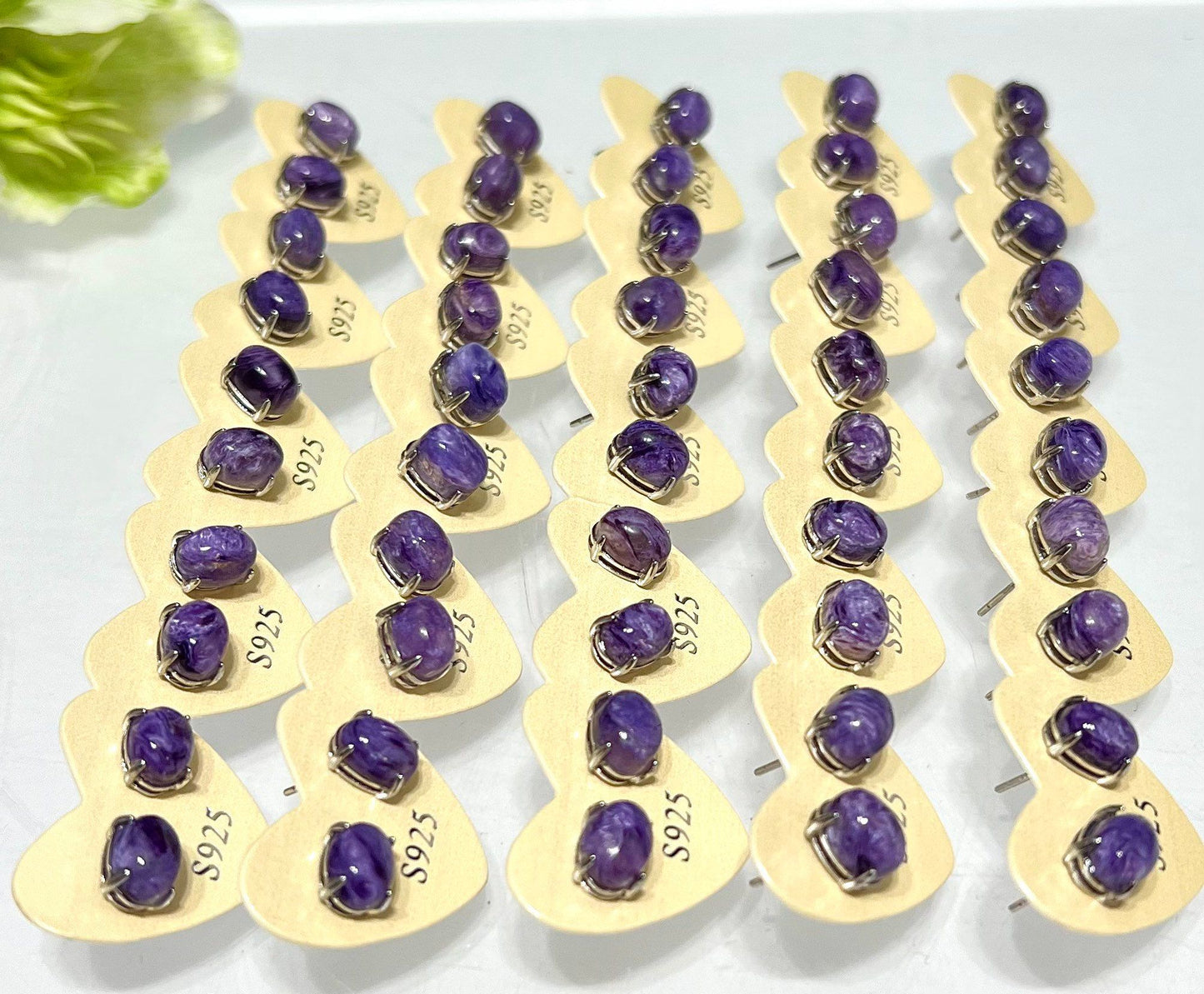 Wholesale Lot 5 Pairs Natural Charoite Sterling Silver(925) Earring Studs 5x7mm