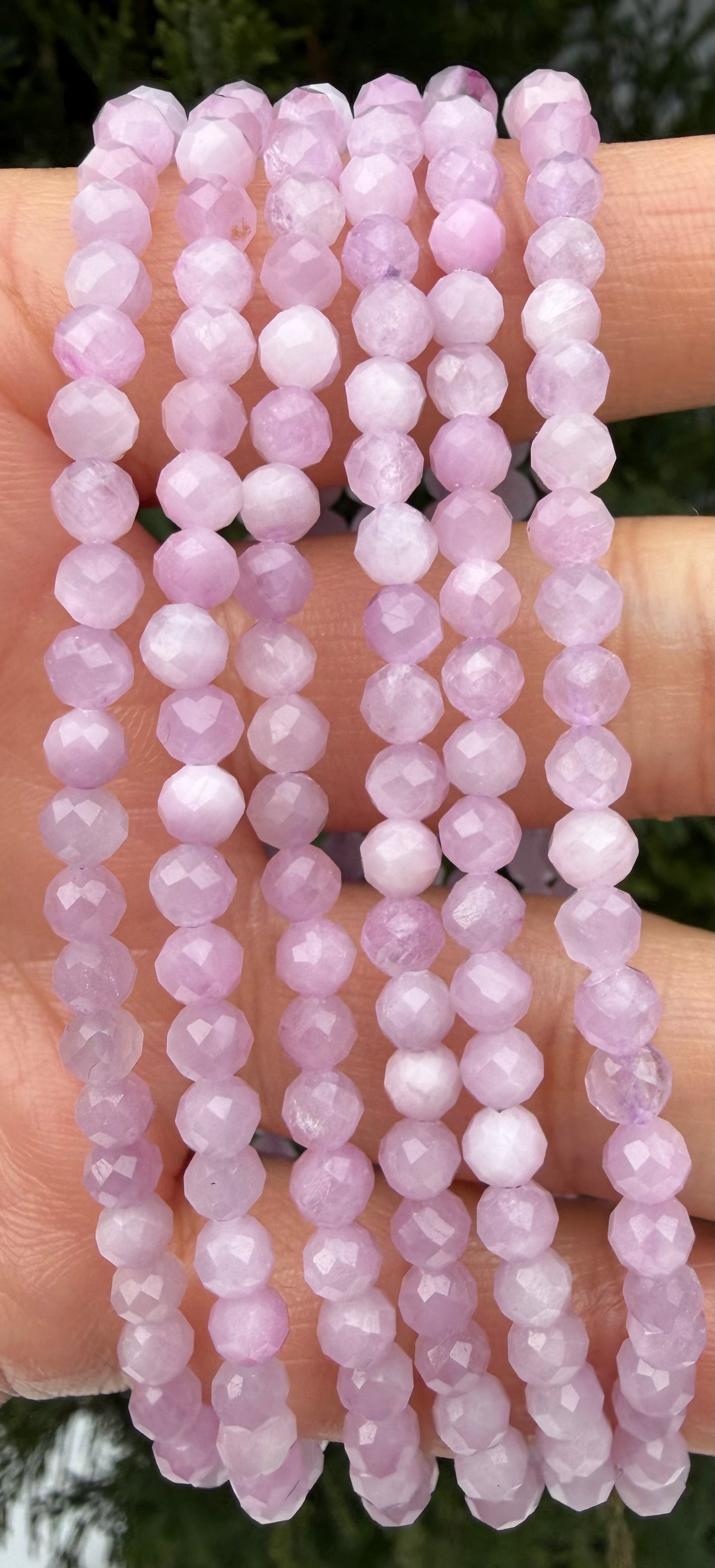 6 PCs 4mm Natural Kunzite Faceted Stretch Bracelet 7.5”