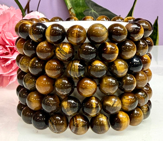 Wholesale Lot 6 Pcs Natural Tiger Eye 10mm 8” Stretch Bracelet