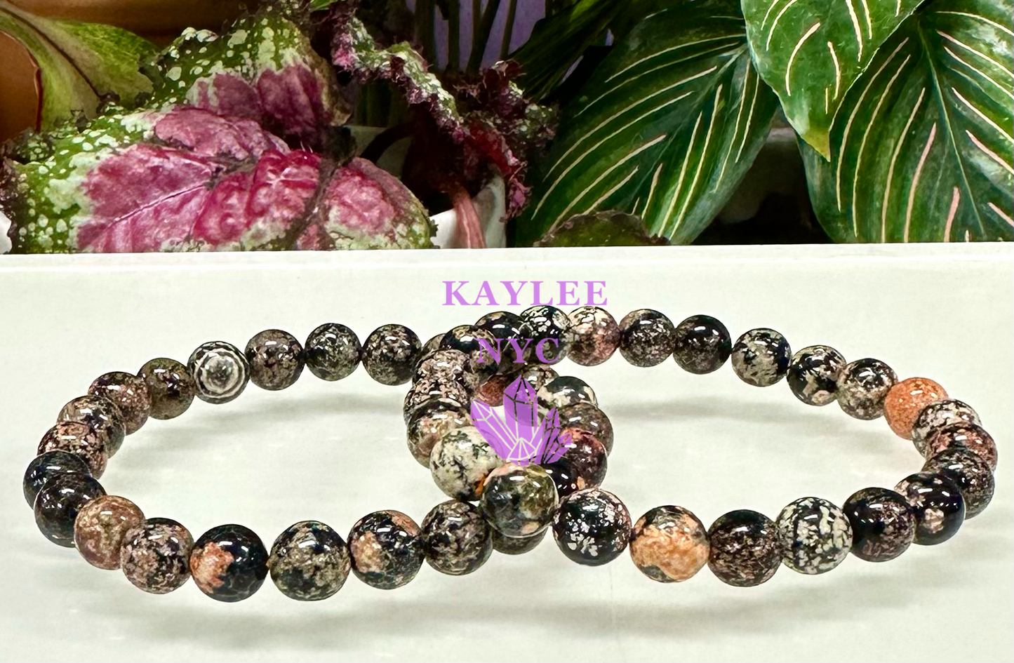 6 PCs Firework Obsidian Stretch Bracelet