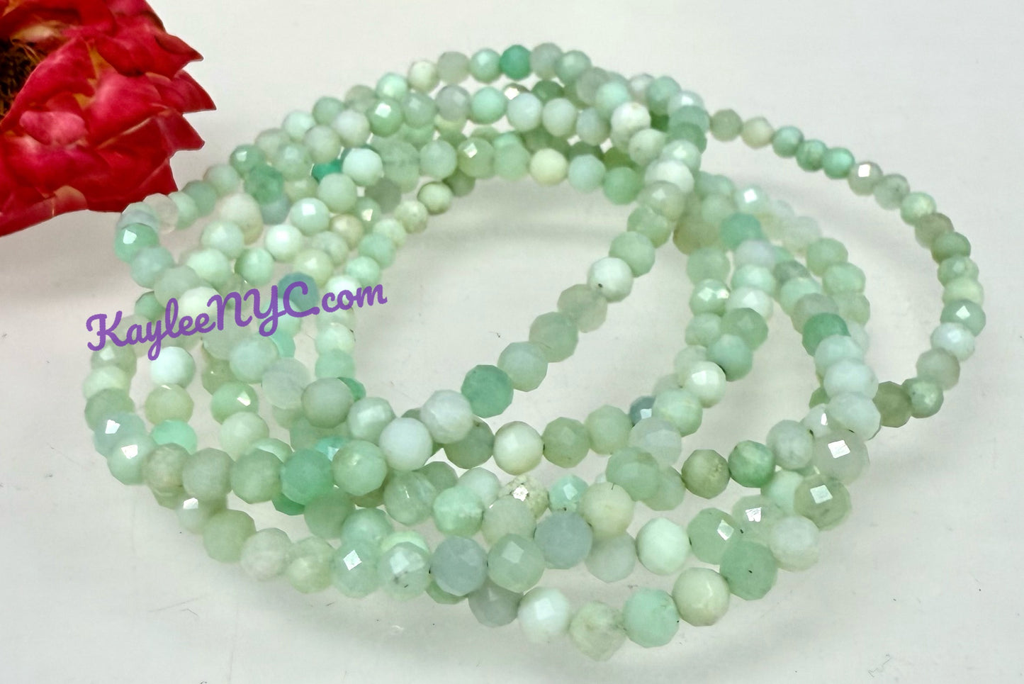 Wholesale Lot 6 Pcs 4mm Faceted Natural Chrysoprase 7.5” Crystal Healing Stretch Bracelet