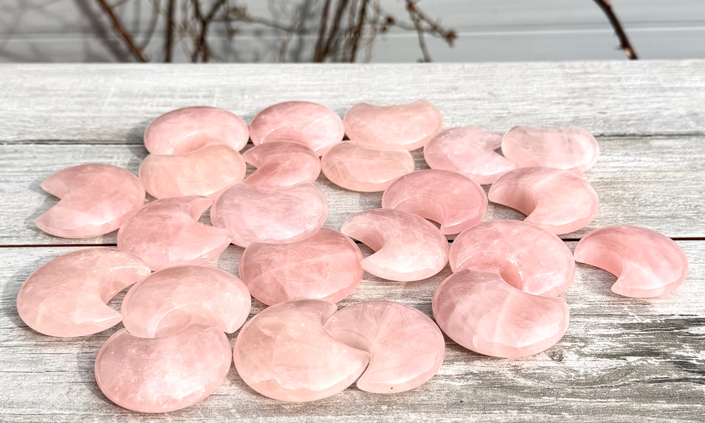 Wholesale Lot 2 lbs Natural Rose Quartz Moons Crystals Healing Energy